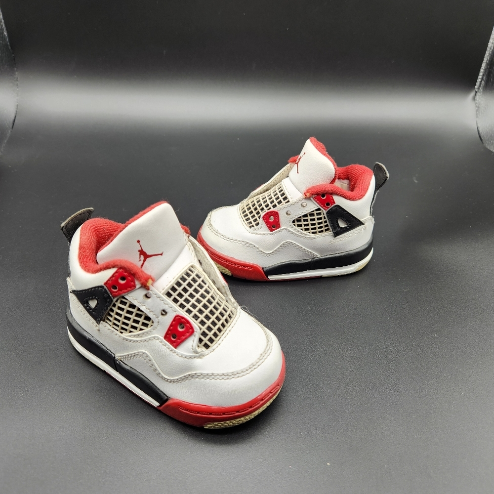 Nike Air Jordan 4 Retro White Varsity Red Black 308500-110 Toddler Size 4C